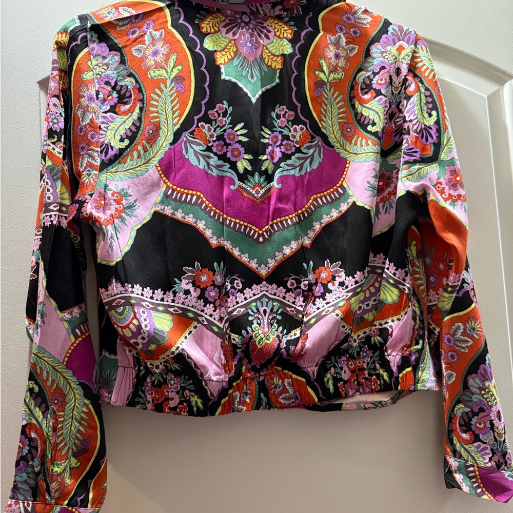 Rachel Zoe Multicolor Paisley Button-Front Blouse - Pink, Orange, Black, Green - Picture 5 of 10
